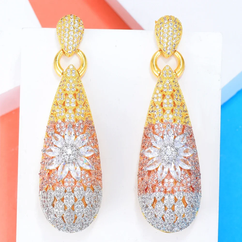 

Kellybola Luxury Waterdrop Flower Earrings Full Mirco Paved Cubic Zircon Naija Dubai Wedding Earring Fashion High End Jewelry