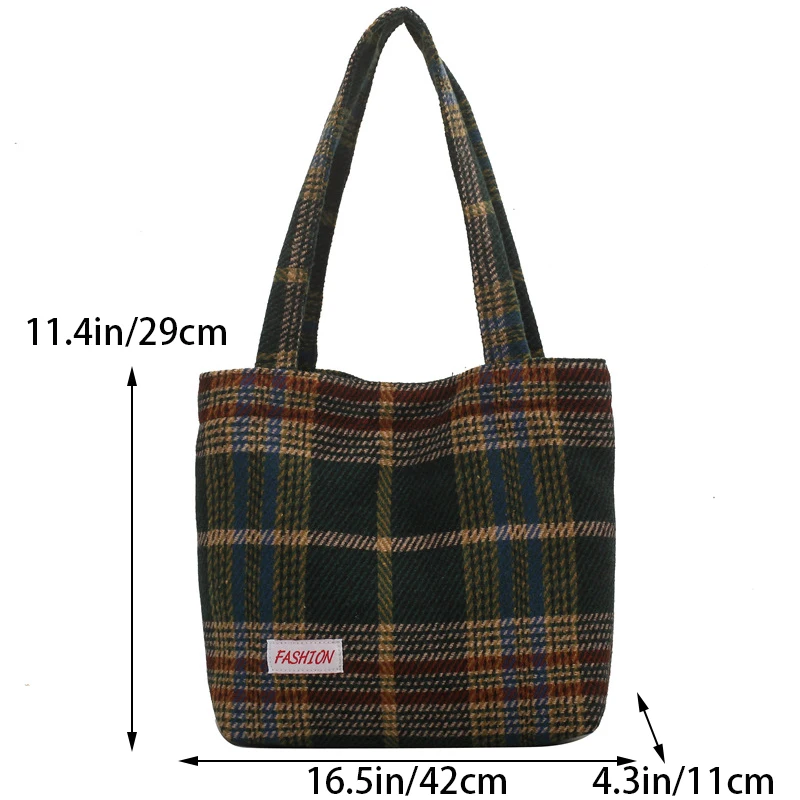 Tote Women\'s Bag Shoulder Wool Shopper Bags For Women Large Capacity Autumn Winter New Soft Plaid Ladies Travel Designer Handbag