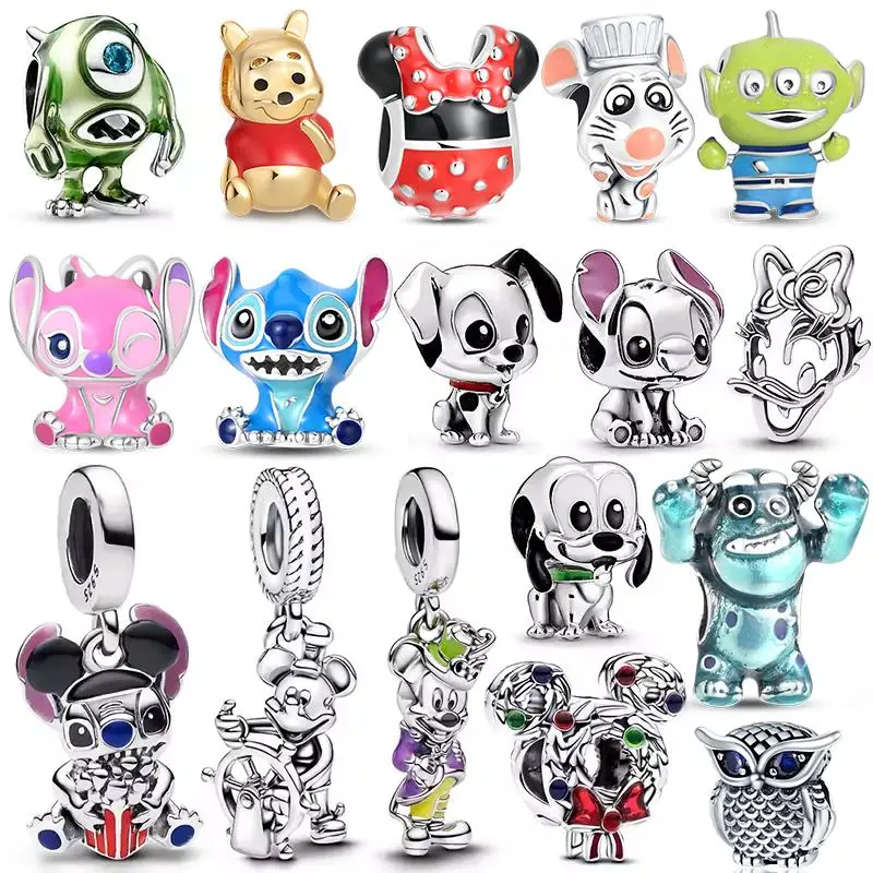 

Подвеска-шарм из серебра 925 пробы Disney Hot Mickey&Stitch, подходит для ожерелья, оригинального браслета Pand, DIY, подарки для женщин на праздники и вечеринки