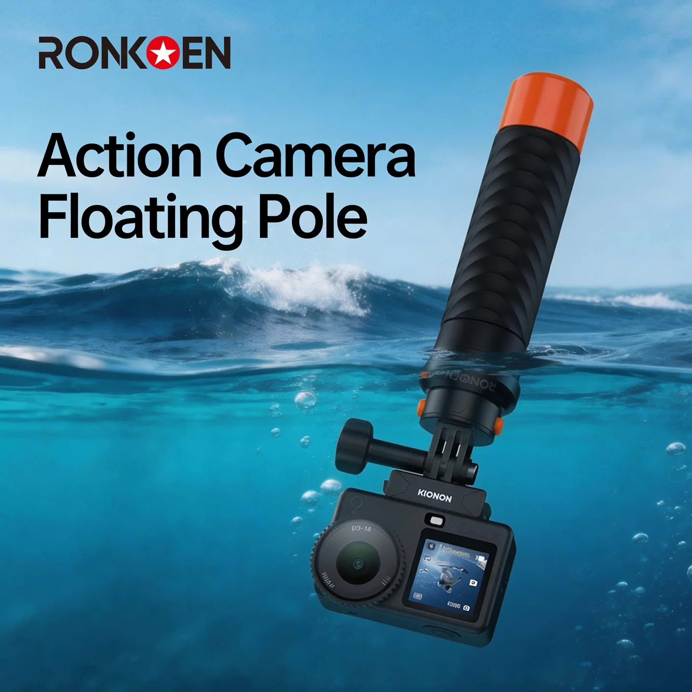 Ronkoen TZ-23 For Gopro Insta360 DJI OSMO Action Buoyancy Bar Selfie Stick Waterproof Selfie Stick With Hand Strap Wireless