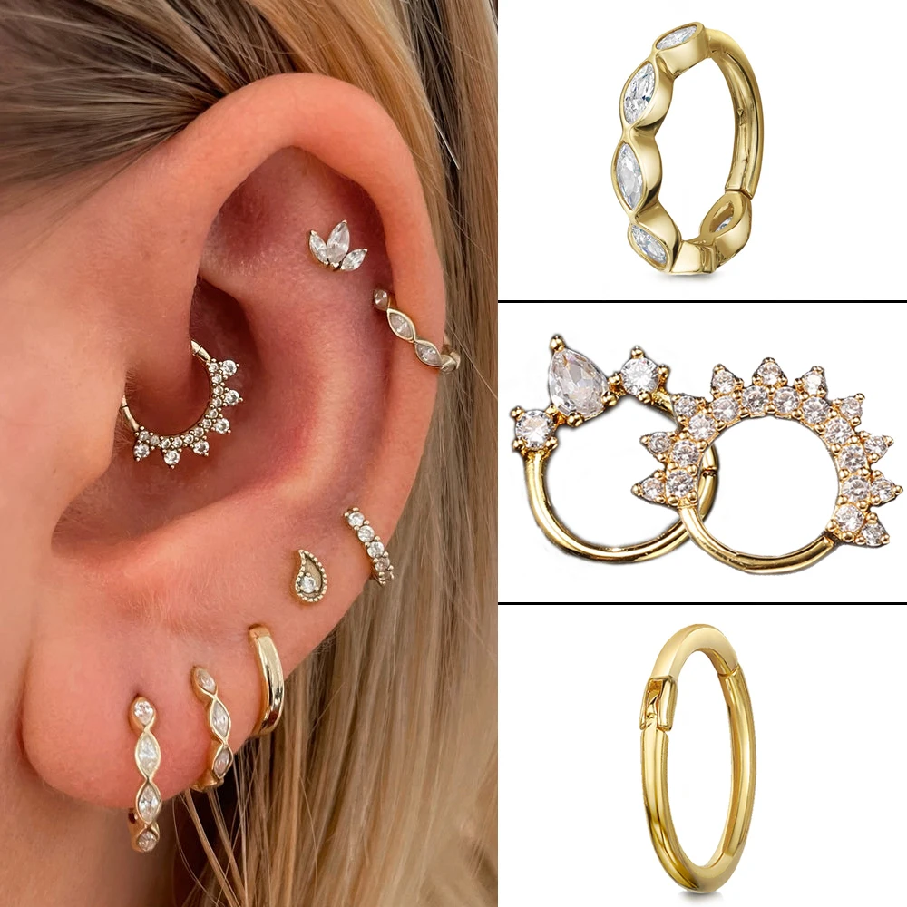 Proste Daith Piercing Ear Hoop kolczyki kobiety mężczyźni minimalistyczny Helix przebite cyrkon złoty kolor chrząstka kolczyk w nosie biżuteria do ciała
