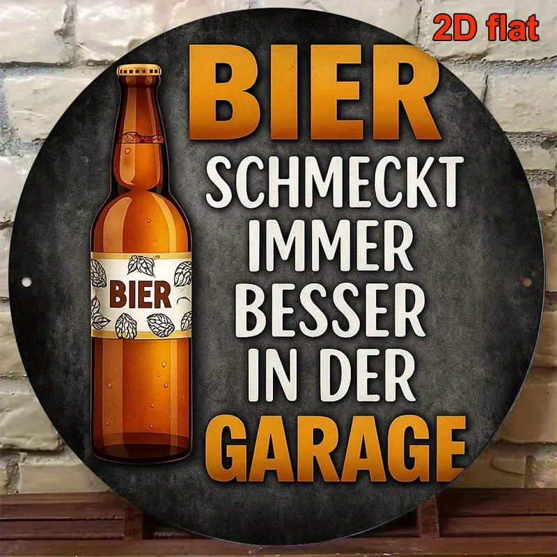 [2D Flat] A 2D Flat, 8*8 Inch Round French Aluminum Sign Featuring a Vintage Plaque That Says 'Beer Always Tastes Better',