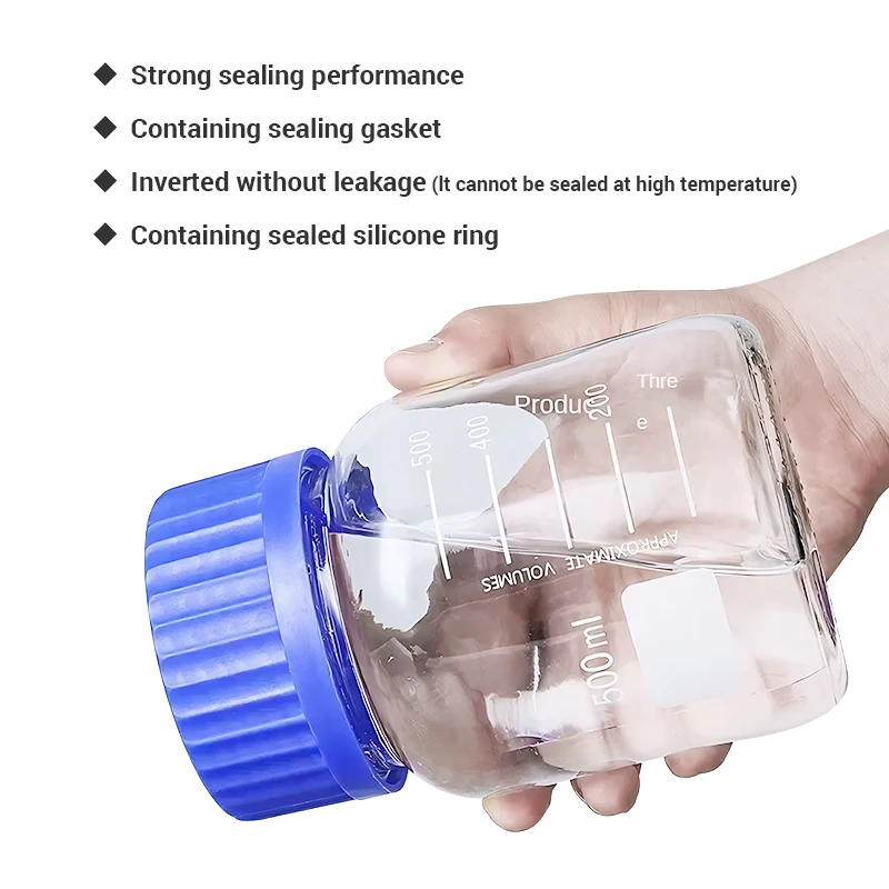 WESTTUNE 250 مللي/500 مللي/1000 مللي زجاجة كاشف زجاجية مستديرة متدرجة زجاجة مختبر شفافة مختومة مع غطاء برغي أزرق GL80 #4