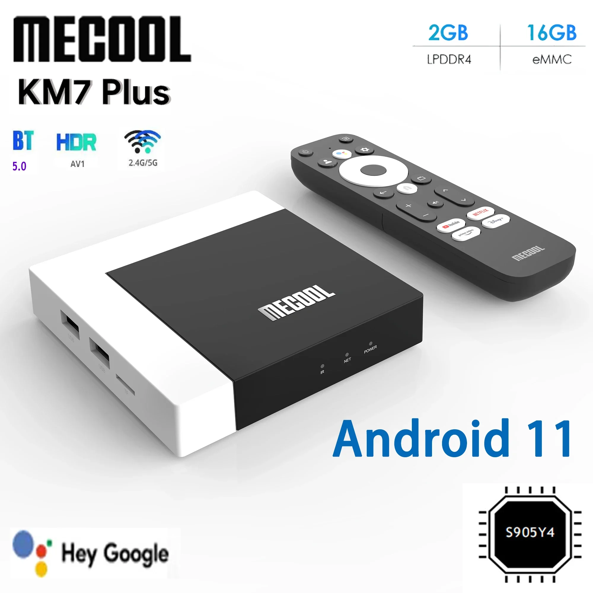 [My]2024 Hot Selling Mecool KM7 Plus 2GB DDR4 16GB Android 11 TV Box Google Netflix Certified 4K HDR tv box Media Player BT5.0