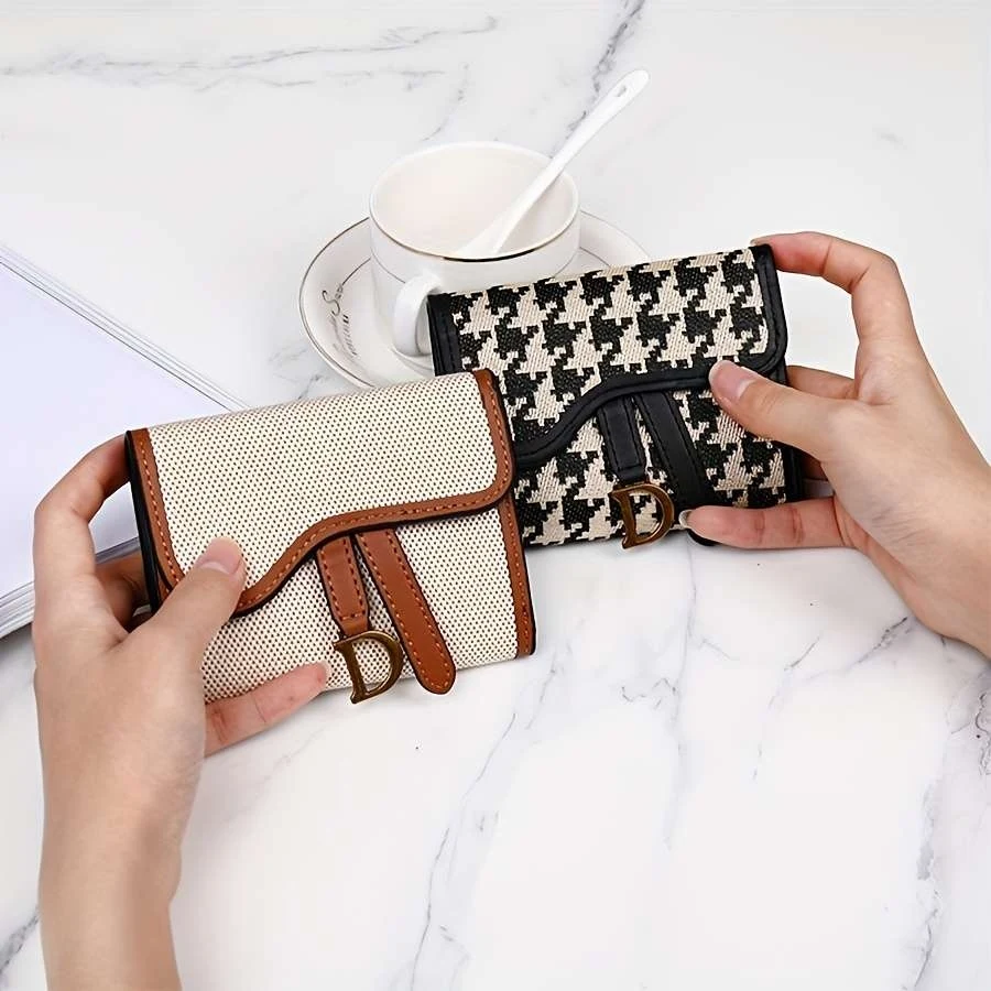 قطعة واحدة من حامل بطاقات بتصميم حرف D بنمط فحص أنيق ومحفظة قصيرة أنيقة للنساء والفتيات #2