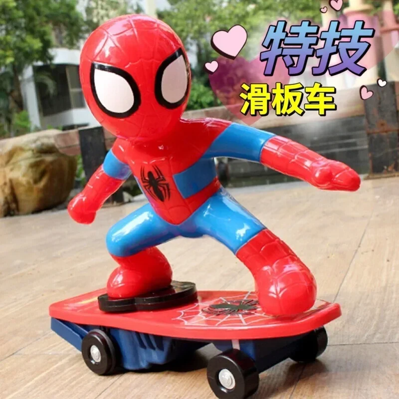 Kids Anime Spiderman Automatic Flip Rotation Skateboard Acousto-optic Car Ultraman Electric Music Stunt Scooters Birthday Toys