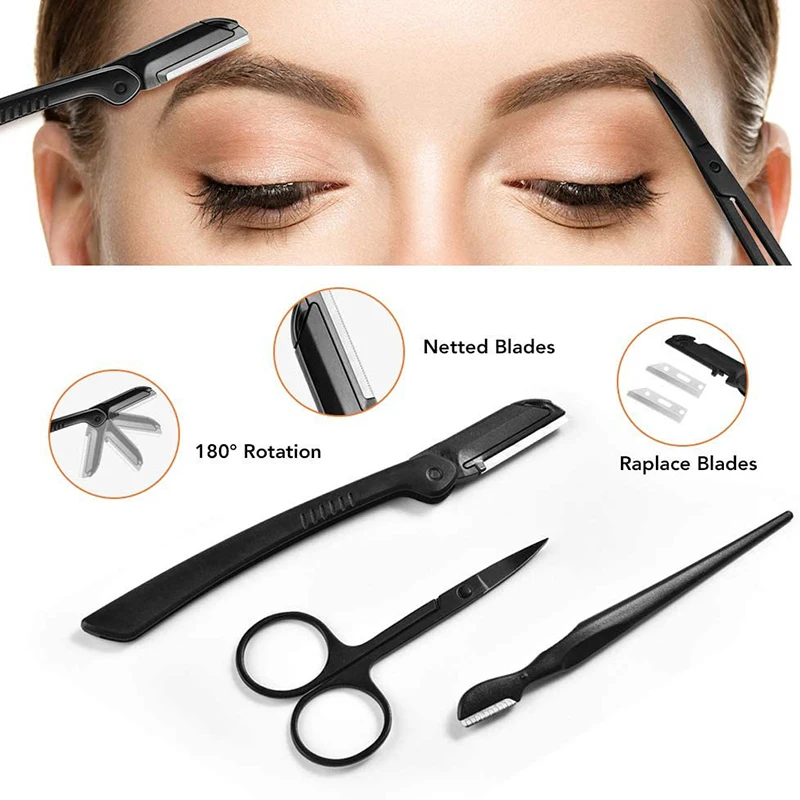 9-17 PCS Eyebrow Trimmer Set Eyebrow Razor Scraping Eyebrow Comb Razor Eyebrow Clip Scissors Tweezers Makeup Tools Sets