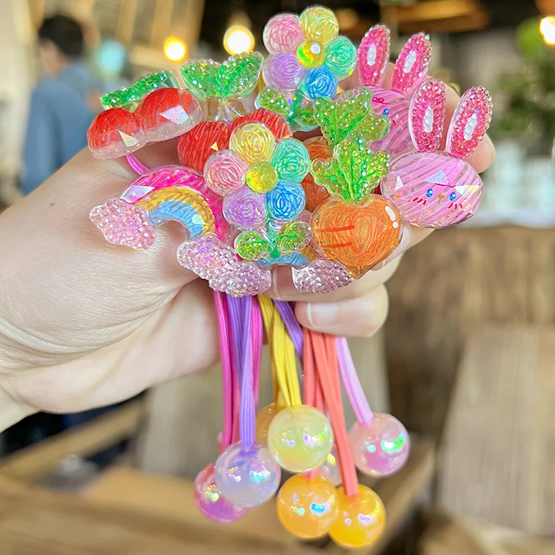 

Резинки для волос с рисунком фруктов, ручная роспись, яркие, эластичные, для девочек, милые