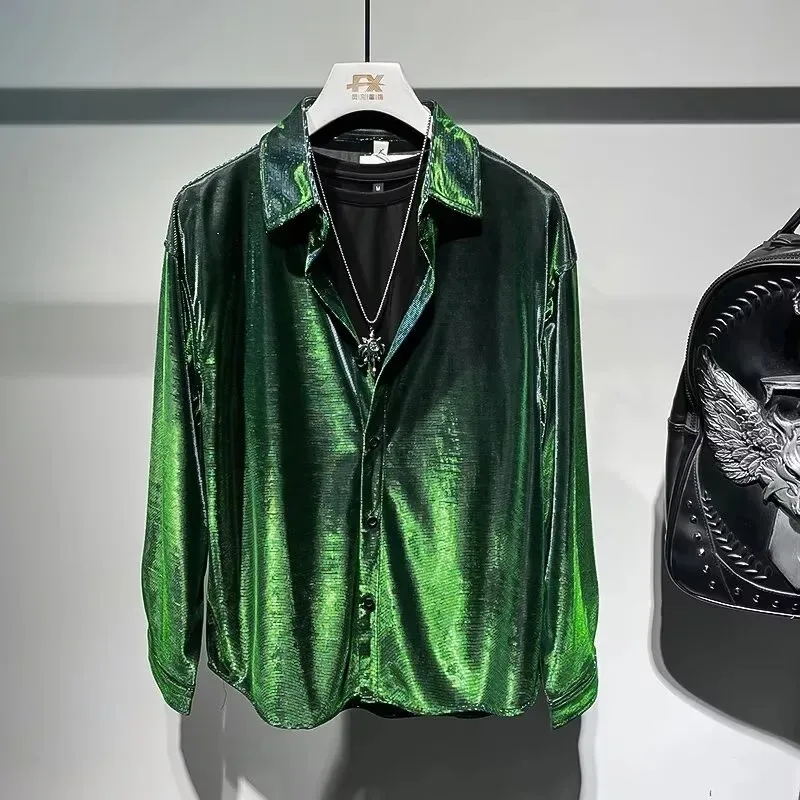 

Men's New Long-sleeved Loose Translucent Glossy Trendy No-iron Casual Shirt