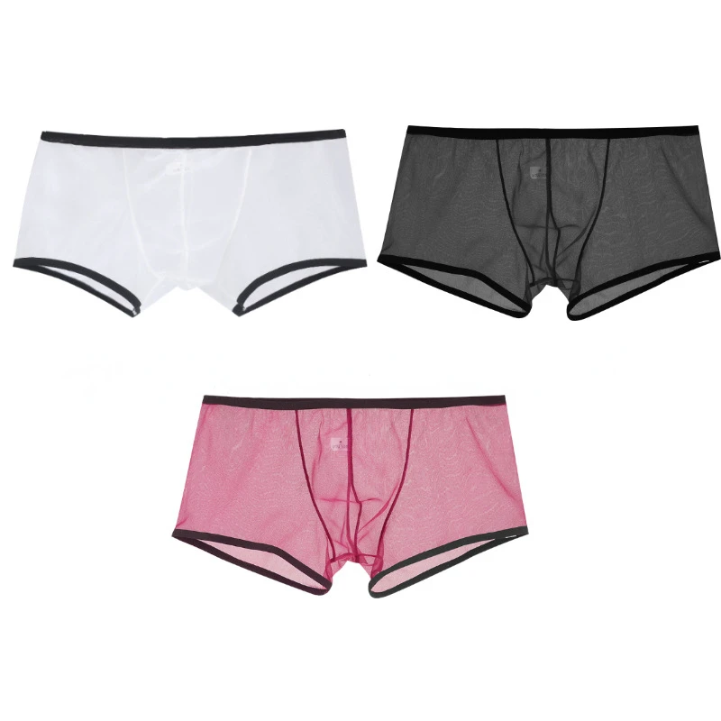 Men See Through Ultra-thin Boxer Briefs Shorts U Convex Pouch Underwear Panties Mesh Low Rise Transparent Qucik-Dry Underpants