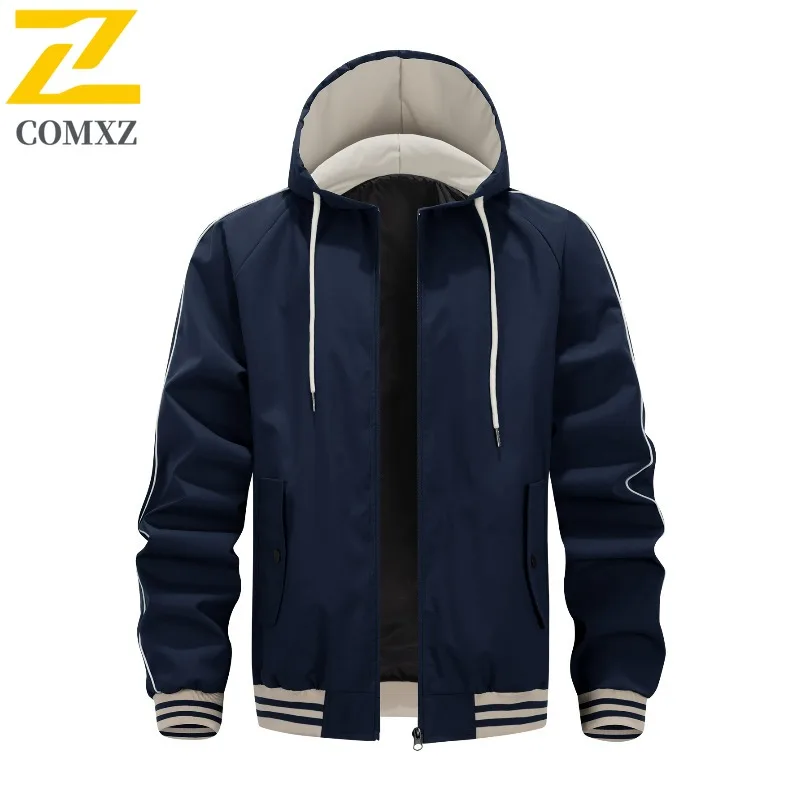 

COMXZ Мужская куртка 2025, повседневная легкая мотоциклетная куртка с капюшоном для кемпинга, походов, самосовершенствования, ветрозащитная одежда