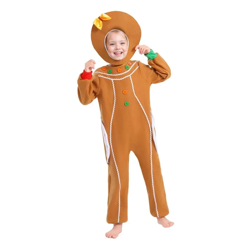 NewKids Gingerbread Cookie Fancy Costume Girls Boys Christmas Cosplay Halloween Xmas Dress Up2025c;5,v'8.d;
