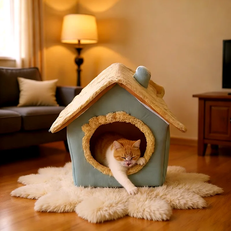 

1 шт., теплая зимняя четырехсезонная универсальная закрытая кровать для домашних животных, завернутая кровать для кошек, кровать для собак, кровать в стиле плюшевого медведя