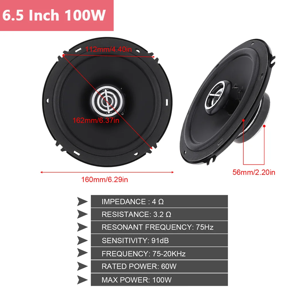 Altoparlanti per auto 2 pezzi 4/5/6/6, 5 pollici Subwoofer per porta Car Audio musica coassiale Stereo altoparlante automobilistico a frequenza completa per auto