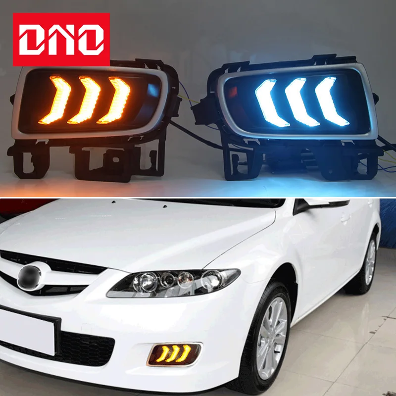 

Car LED Daytime Running Light For Mazda 6 2005-2008 Dynamic Yellow Turn Signal Auto DRL Daylights Lamps Blue Running Car Foglamp