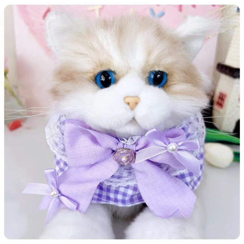 

Pet Plaid Lace Collar New Cat Sweet Bow Small Medium Sized Dog Drool Towel Pink Purple Green Blue Handmade Cat Accessories