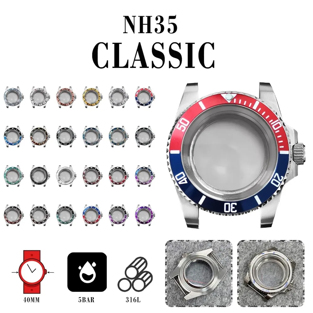 Accessories 316L stainless steel case 40mm Sapphire Flat Mirror for NH35/NH36 calibres