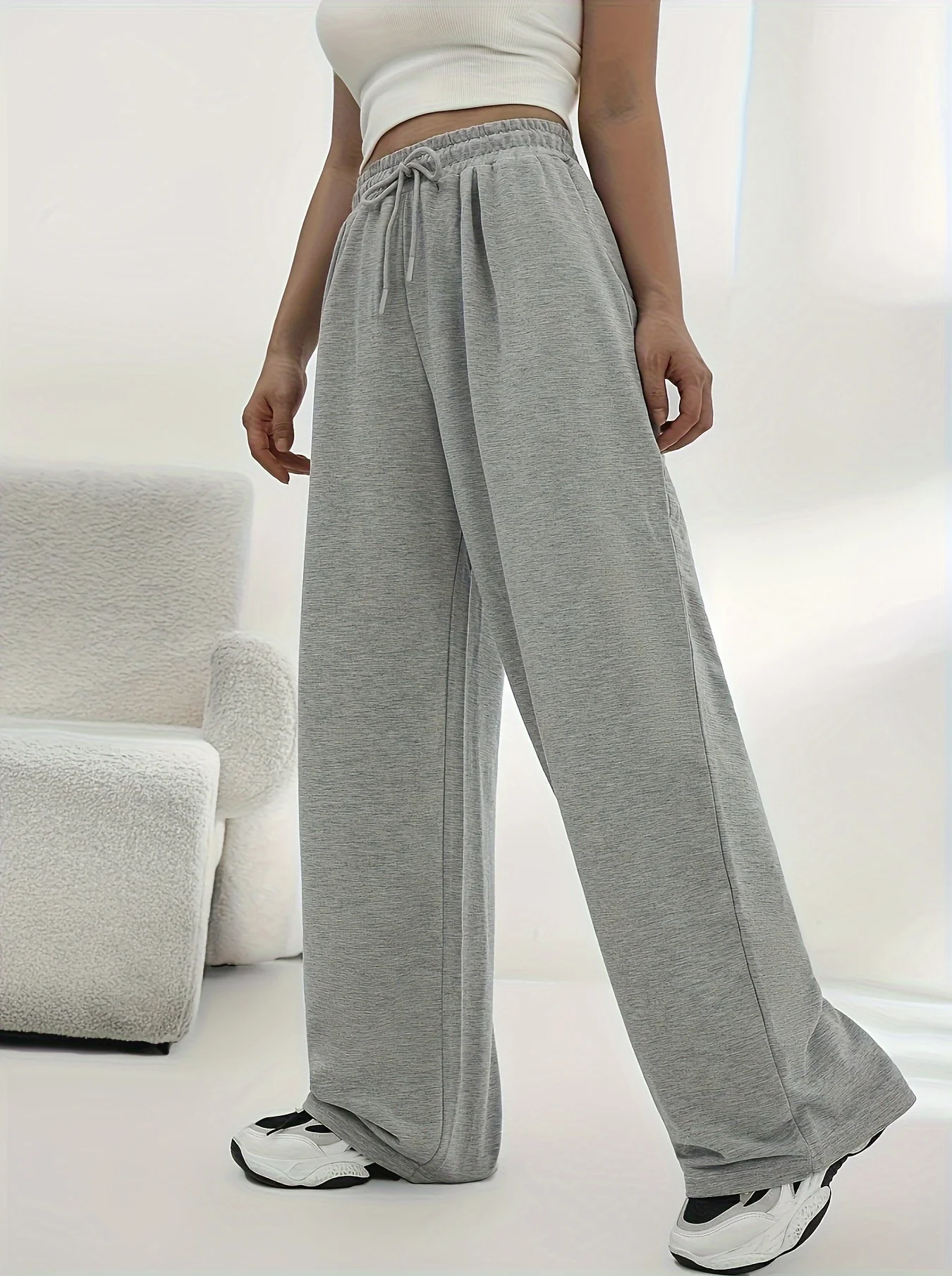 

Широкие брюки со свободным поясом, повседневные длинные брюки, женская одежда