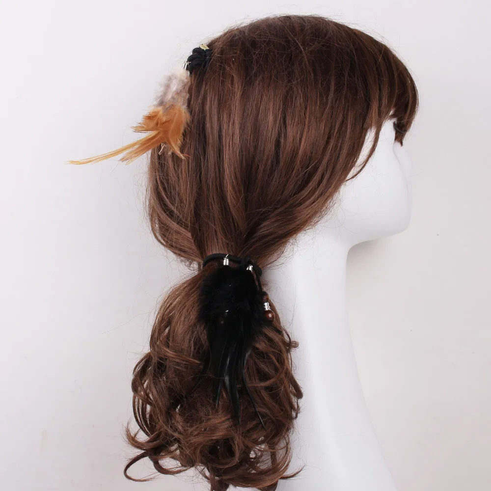 Ethnic Black Brown Feather Braid Elastic Hair Band Tribal Hair Extension Women Boho Party Headdress Tribal Gypsy Indian Jewelry