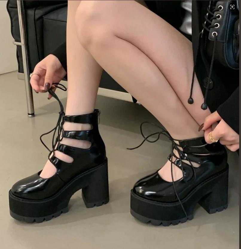 

2026 туфли-лодочки, женские ботильоны, римские сандалии-гладиаторы в стиле панк, уличная одежда на толстом блочном высоком каблуке с ремешками