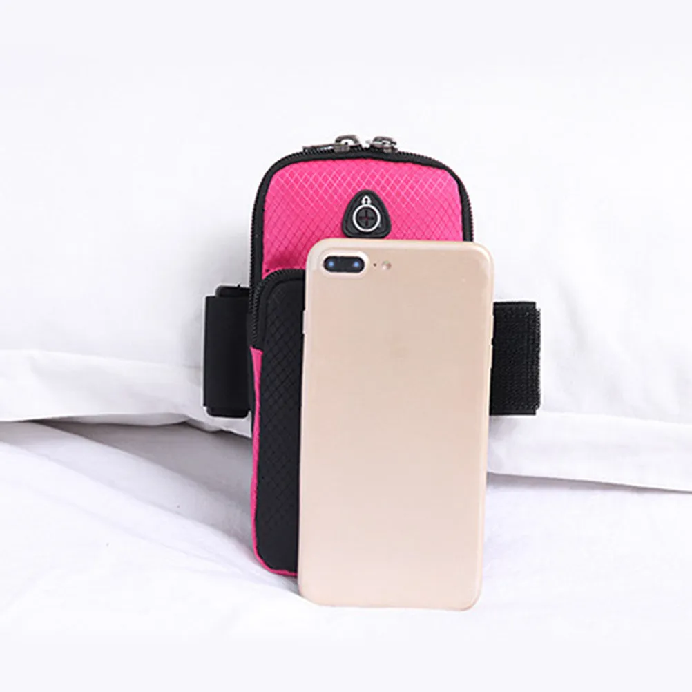 Rose Red Foldable Retractable Sweatproof Armband for Running Fitness Outdoor Sports Shockproof Waterproof Phone Bag with