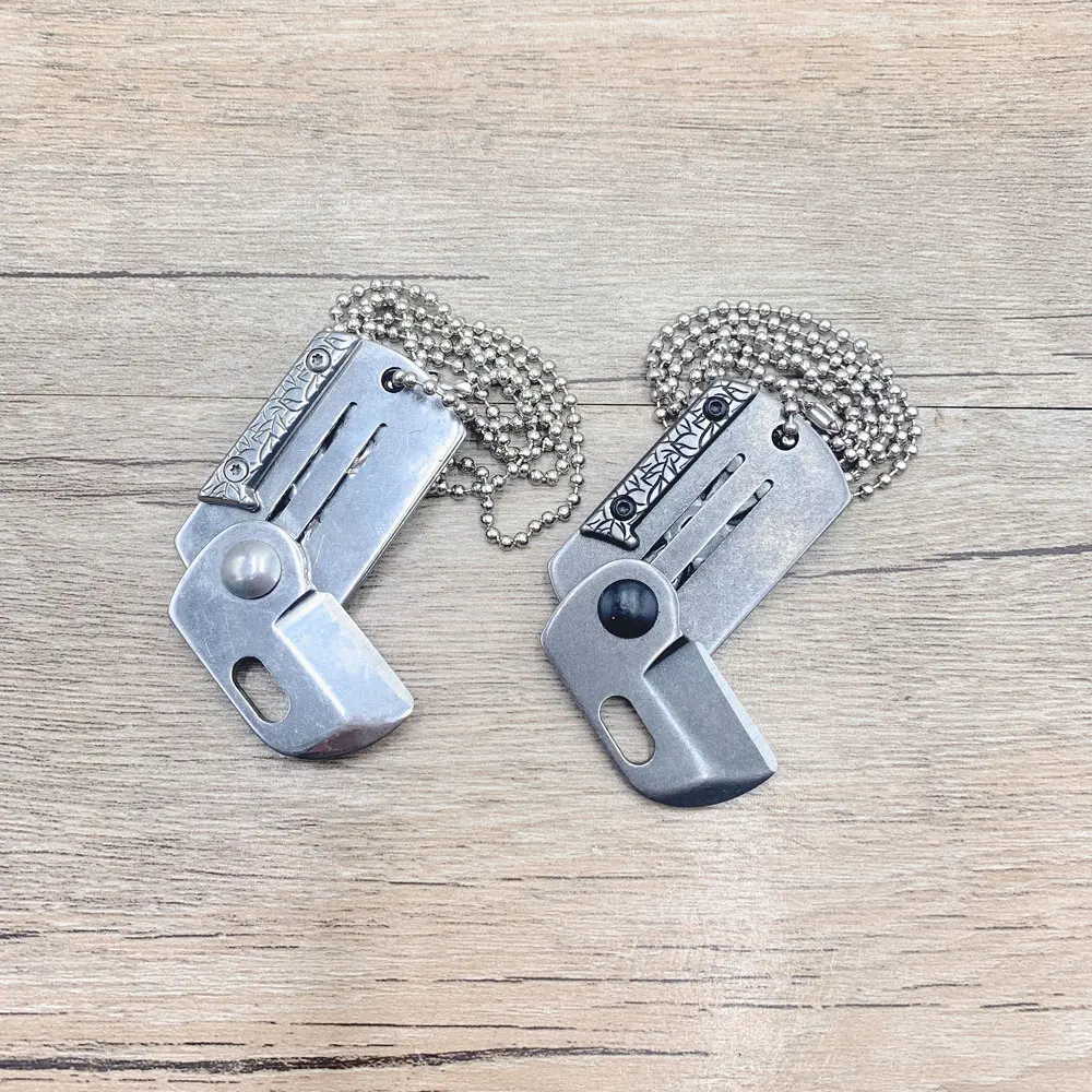 Portable Pocket  EDC Folding Fruit Knife Keychain Vintage Stone Wash Mini Necklace Outdoor Camping