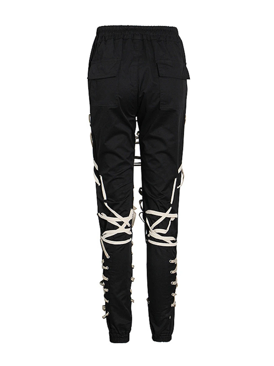 TWOTWINSTYLE Hit Farbe Gespleißt Strap Mode Hosen für Frauen Hohe Taille Patchwork Spitze Up Streetear Hose Weibliche Kleidung Neue