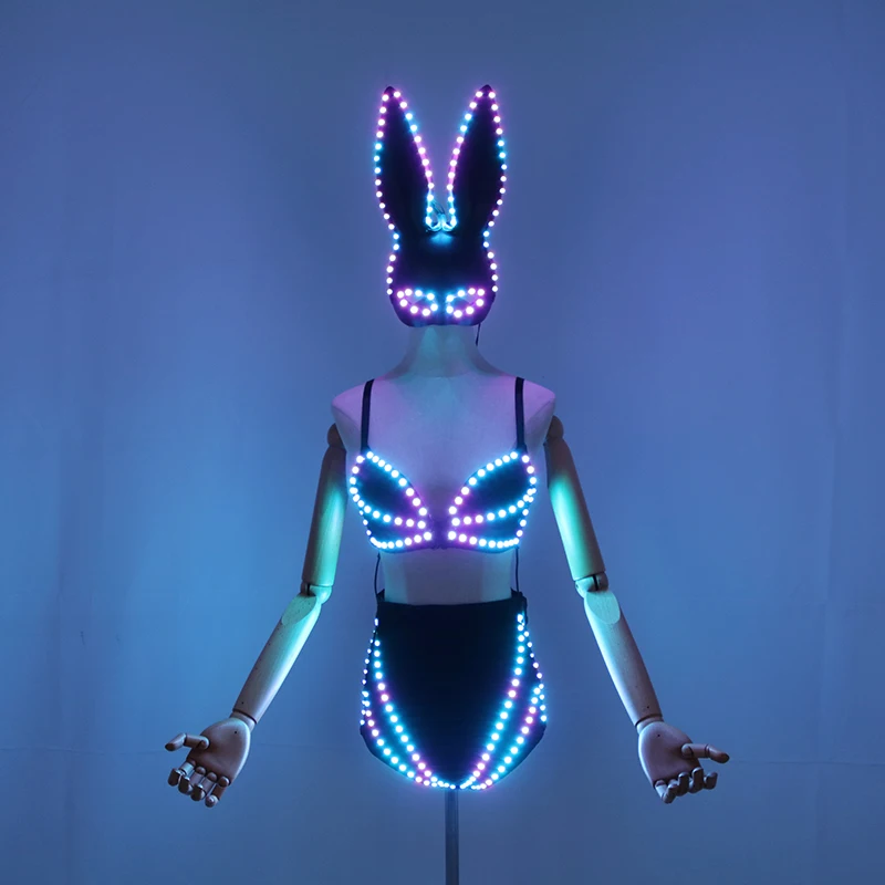 

LED Colorful Bra Underwear Bar Nightclub Gogo Performance Dress Dance Light up Prop Bounce Di Fluorescent Shorts