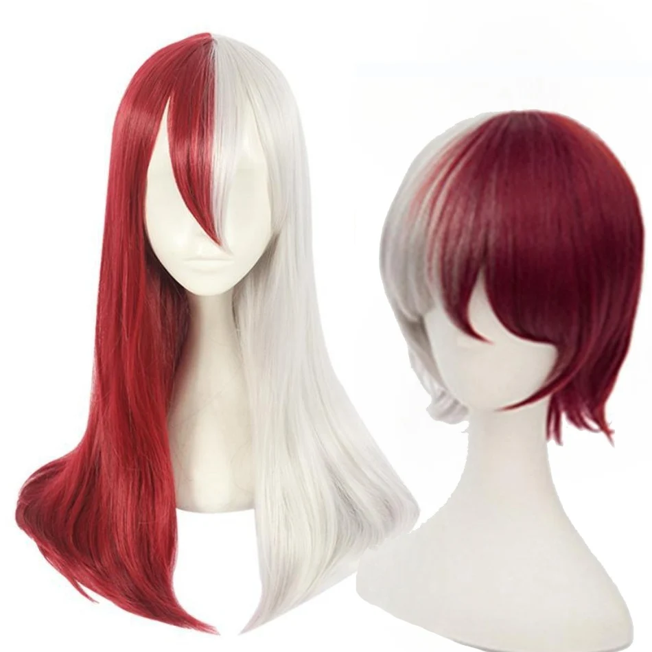 

Girls Halloween My Hero Cos Academia Boku No Hiro Akademia Shoto Todoroki Shouto Wigs White and Red Cosplay Shoto Girl Wig