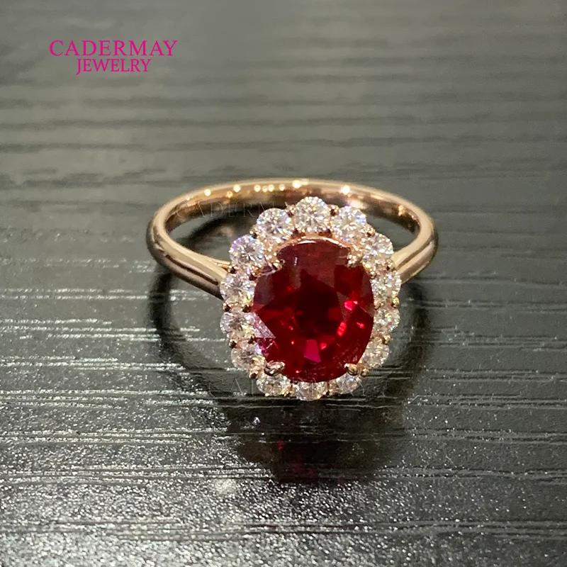 Customized Jewelry 18K Rose Gold 7x9mm Oval Shape Pigeon Blood Red Lab Synthetic Ruby Wedding Engagement Ring For Women Gift