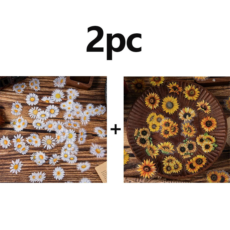 قطعتان من ملصقات الزهور ذاتية اللصق، مصنوعة من مادة PET المقاومة للماء، مناسبة لتزيين القرطاسية والمذكرات وسجلات القصاصات وغيرها