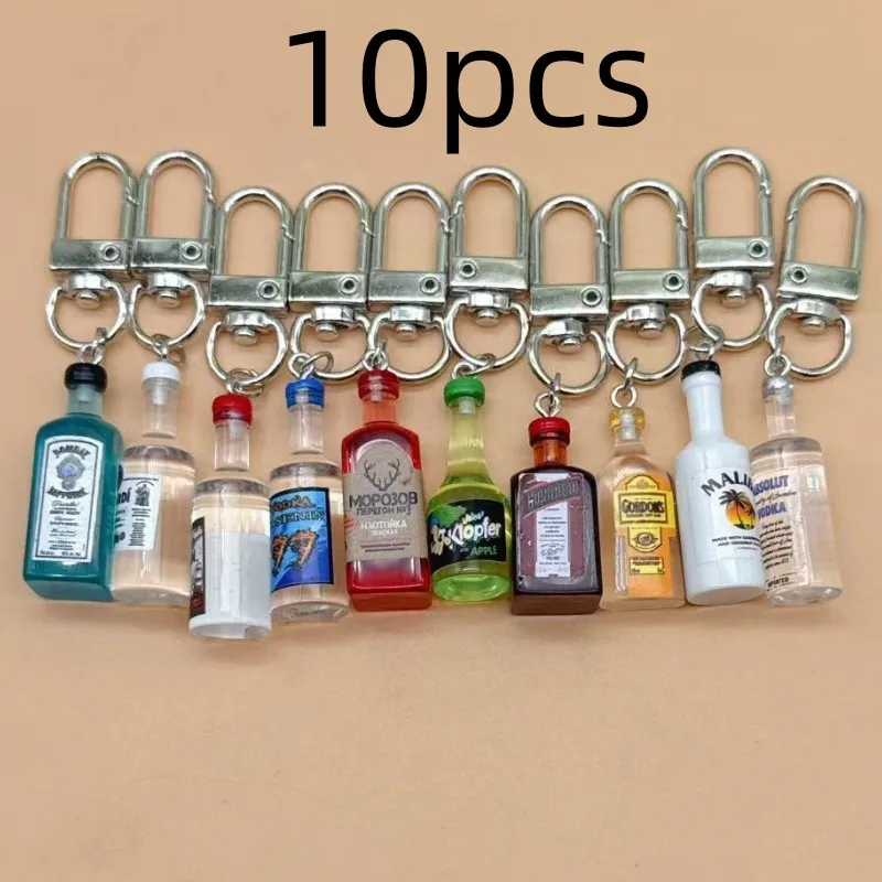 10PC resina 3D botella de cerveza colgante llavero bolsa accesorios joyería Llaveros Para Hombre