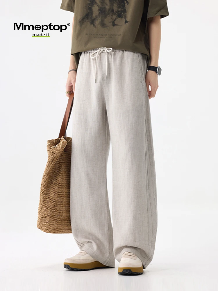

High Waist Dstring Linen Wide Leg Pants Men Loose Straight Blade Pants Casual Leisure Sle Faionable MMoptop Brand