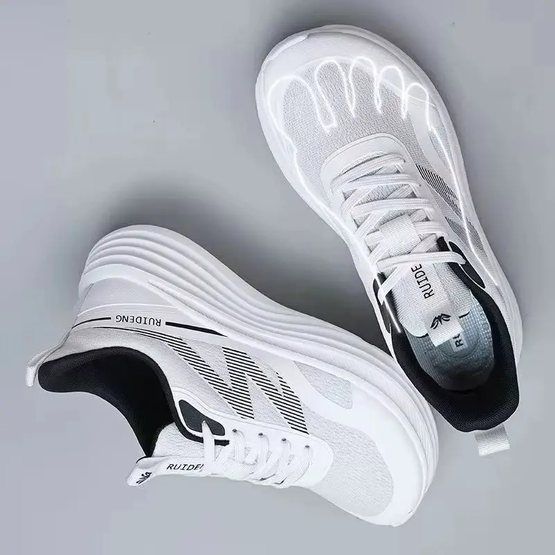 Zapatillas de running transpirables para hombre con palma ancha y puntera ancha, calzado deportivo de malla con suela gruesa para parejas, cómodas zapatillas de caminar para hombre de talla grande.