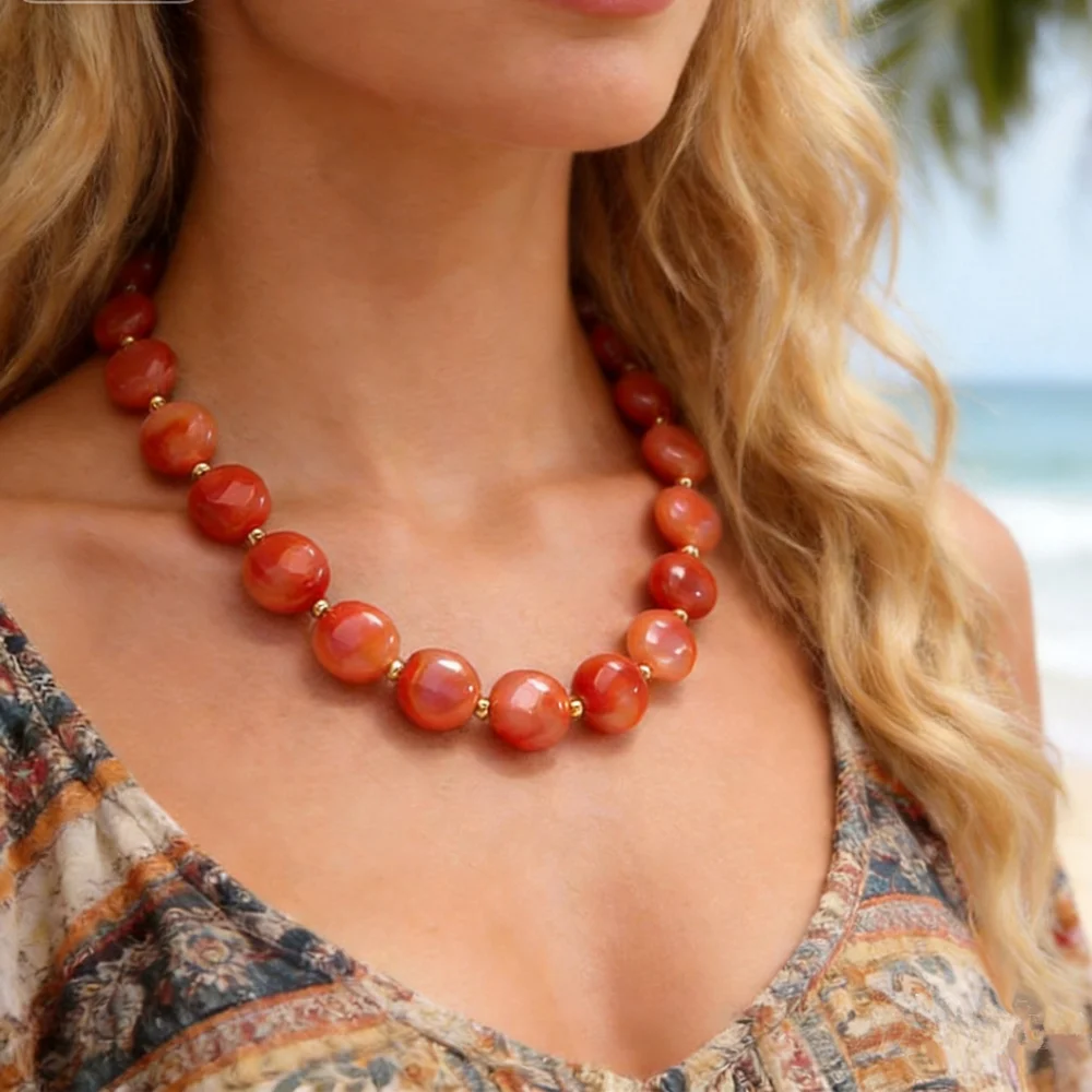 Bohemian Multicolor Cracked Flat Round Beaded Choker for Women Fashion Retro Vacation Resin Necklace Statement Jewelry Gift