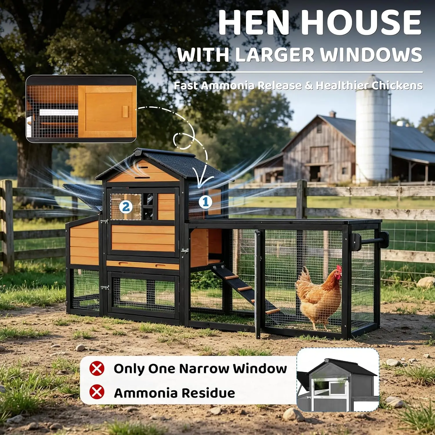 Mobile Chicken Coop with Wheels & Run for 4-6 Hens, Customized
