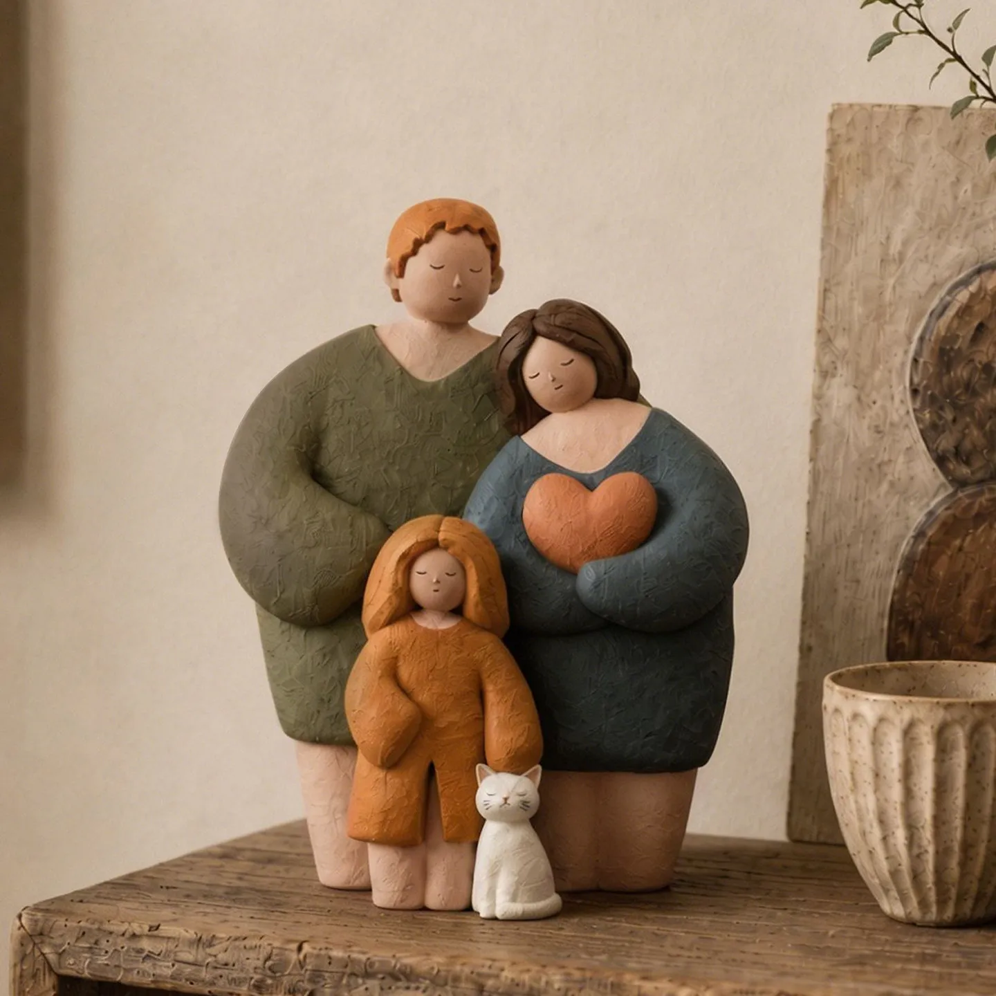 Vintage Family of Three Resin Figurine,Retro Artistic Living Room Decor,TV Cabinet Console Table Ornament,Home Shelf Accent Gift view 2