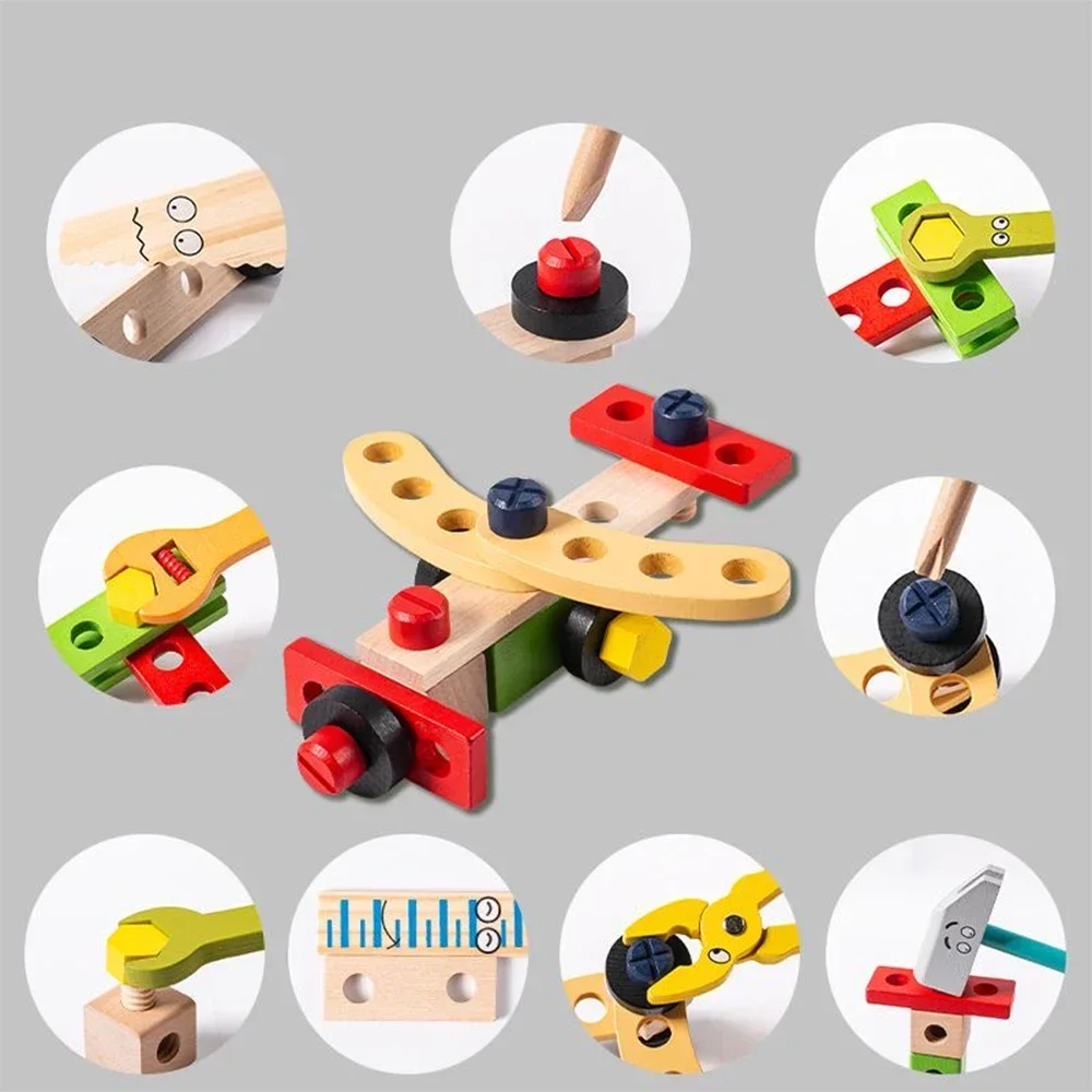 Pädagogisches Montessori Kinder Spielzeug Kunststoff Holz Toolbox Pretend Spielen Kinder Mutter Schraube Montage Simulation Schreiner Werkzeug Spielzeug