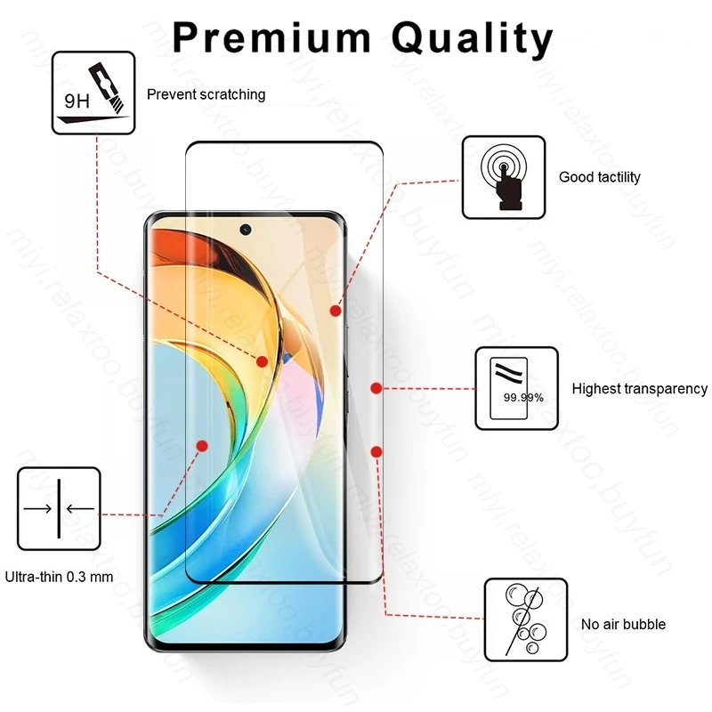 2In1 Tempered Glass For Honor X9b 5G 9D Curved Edge Screen Protectors Camera Lens Film Cover HonorX9b Honar Honer X9b X9 b X 9b