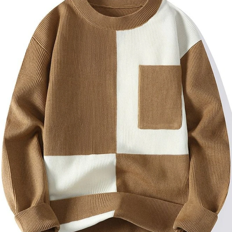 Men's Fleece Lined Sweater Autumn Winter Slim Fit Crew Neck Knit Pullover Youth Versatile Thermal Base Layer Top