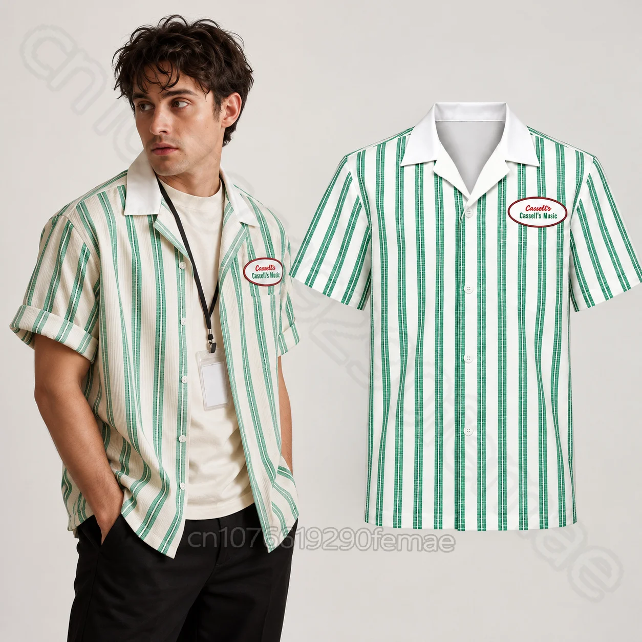 Women's Men's Obsession (2026) Baron Bear Bailey Cosplay Vintage Green Striped T-Shirt Button Down Shirt  Summer Streetwear Top