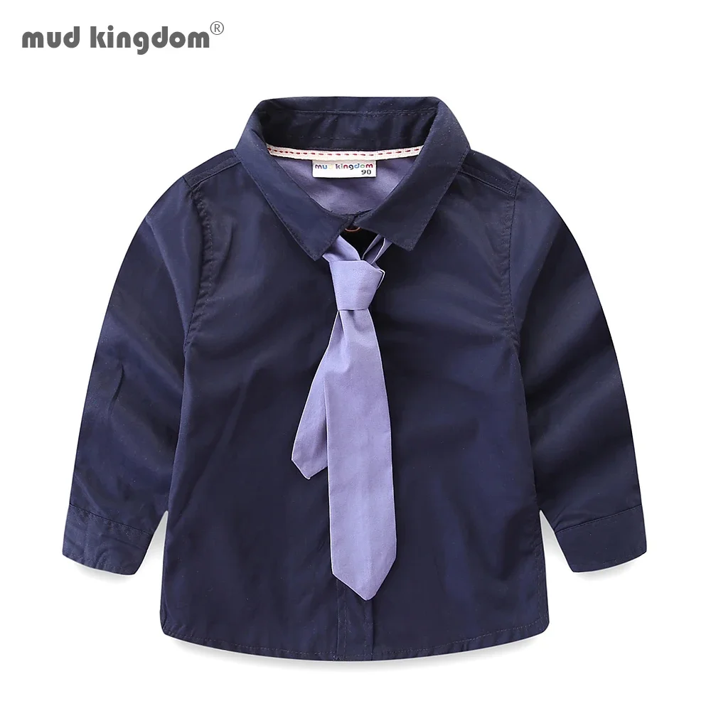 Mudkingdom Boy Shirts with Tie Cute Stars Prints Long Sleeve Dress Shirt for Boys Tops Kids Clothing Children Formal Shirts