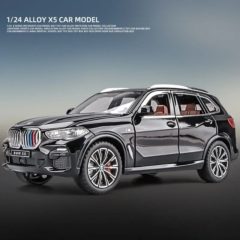 BMW X5 SUV Alloy Car Model, 1:24, Diecasts, Veículos de brinquedo, Modelo de carro, Som e Luz, Carro puxado, Brinquedos para crianças, Presentes