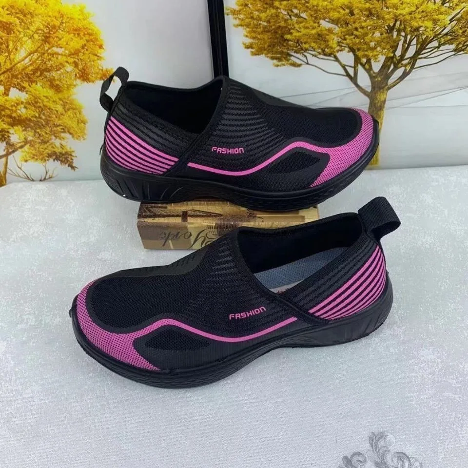 Sapatos casuais de boca rasa para mulheres, confortável, respirável, antiderrapante, malha macia, primavera e verão