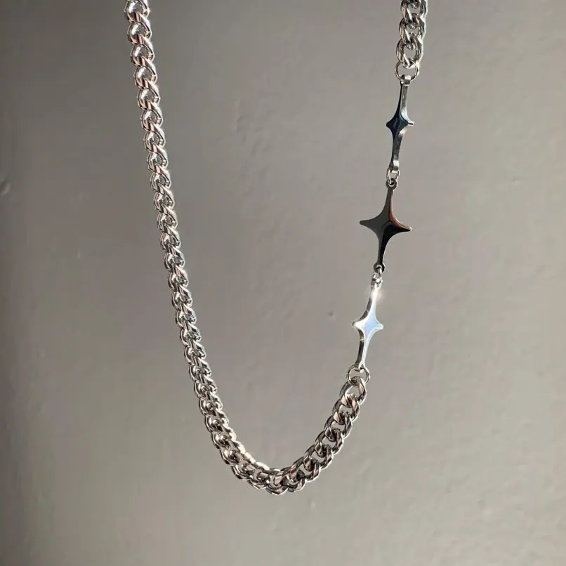 Shining Stainless Steel Necklace Exaggerated Sweater Chain for Couple Gifts y2k, Daily Wear Party Accessories Jewelry
