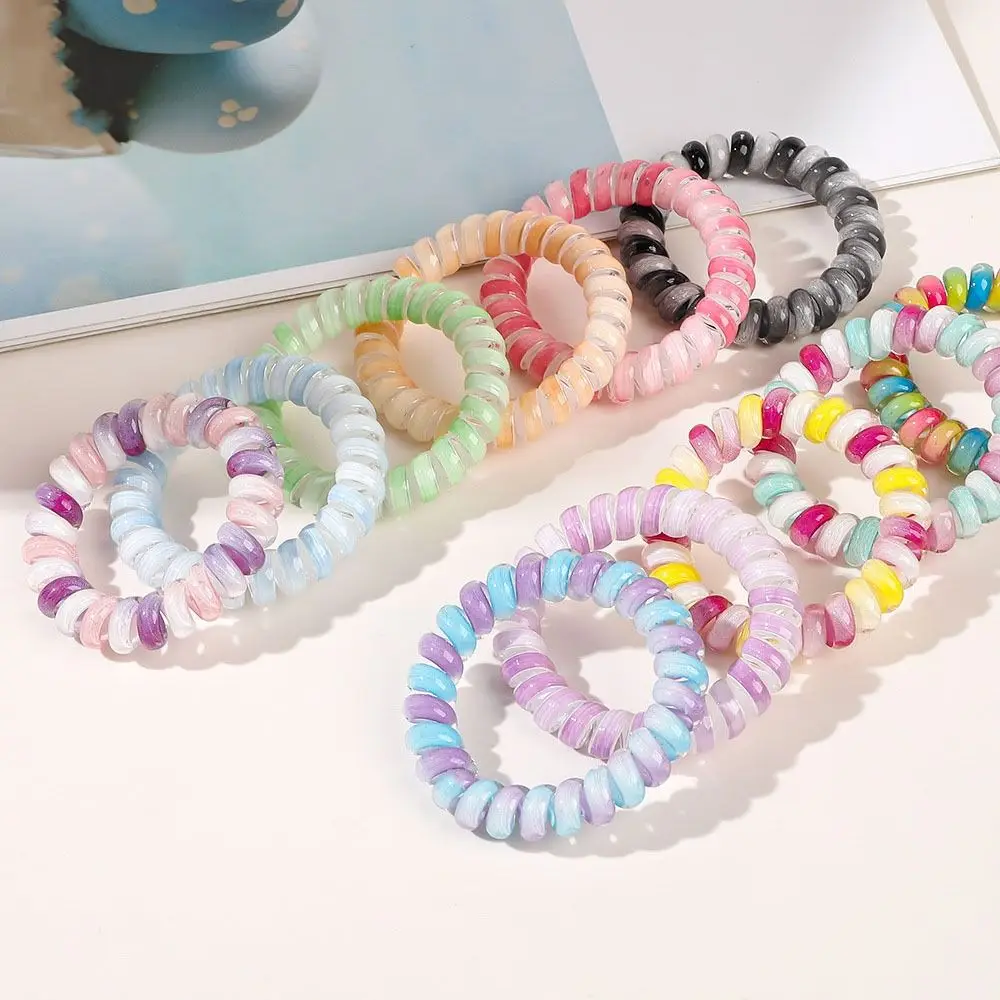 Hair Tie Stretch Spiral Cord Hair Ring Hair Rope Multicolor Elastic Hair Tie Scrunchies Colorful Multicolor Telephone Wire