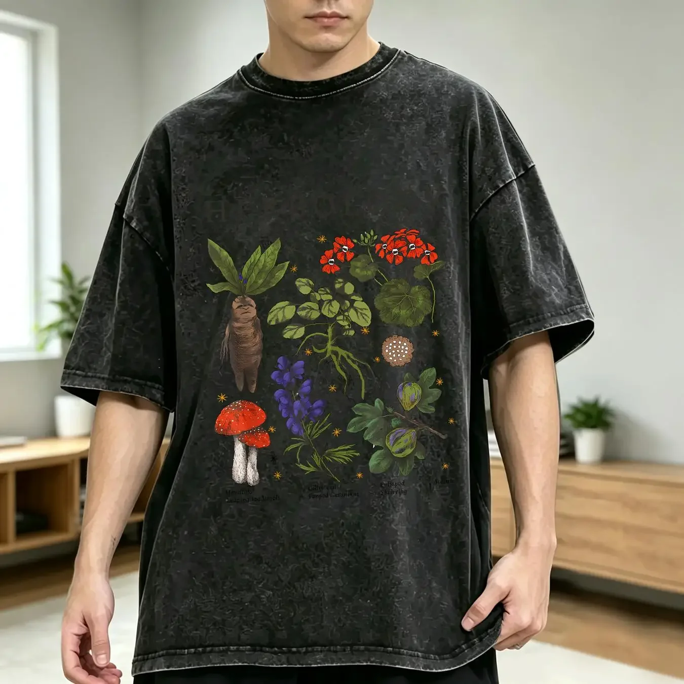 washed T Shirt Herbology Plants  long or sleeves vintage Washed Breathable Stretched Top For Everyday Wear Unisex Slightly