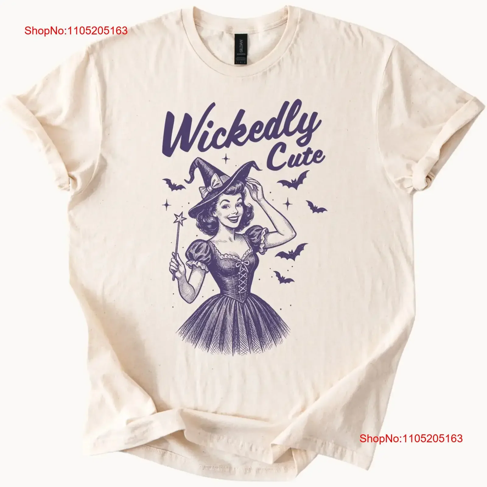 

Wickedly Cute Witch Halloween T Shirt Magical Bats Spellcaster vintage Washed fashion Casual Breathable Slightly Stylish