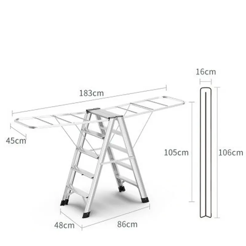 Échelle multifonctionnelle en alliage d'aluminium à cinq niveaux, support de séchage à double usage, échelle à chevrons pliable pour la maison, tabouret d'escalier épais