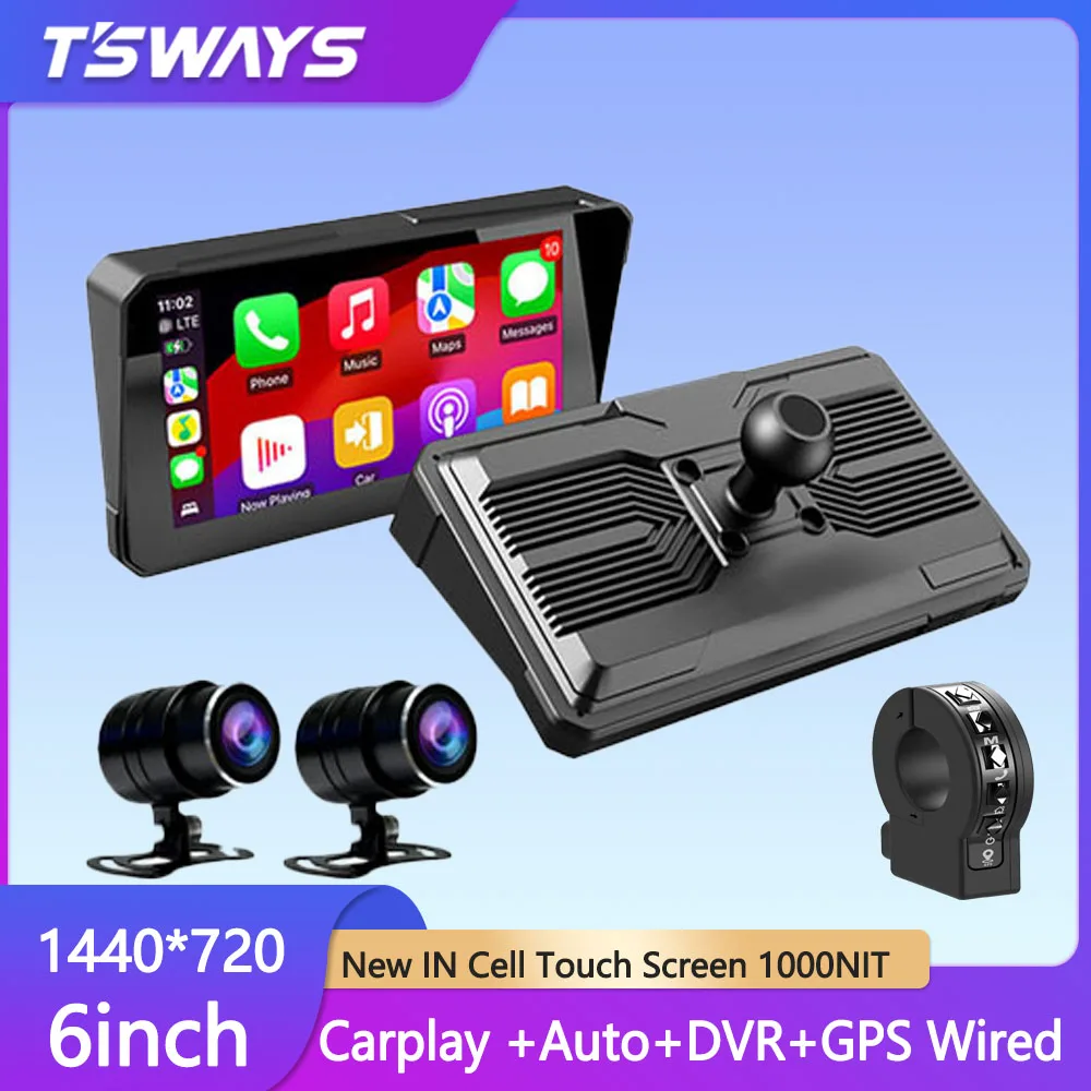 

6 Inch Motorcycle DVR Multimedia Player GPS Navigation Wireless Carplay Android Auto Waterproof In-cell screen Recorder
